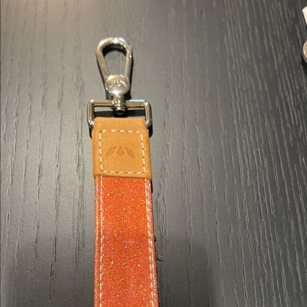 Sparkle pink Key & wristlet Holder Strap with Tan Leather Accent by Consuela